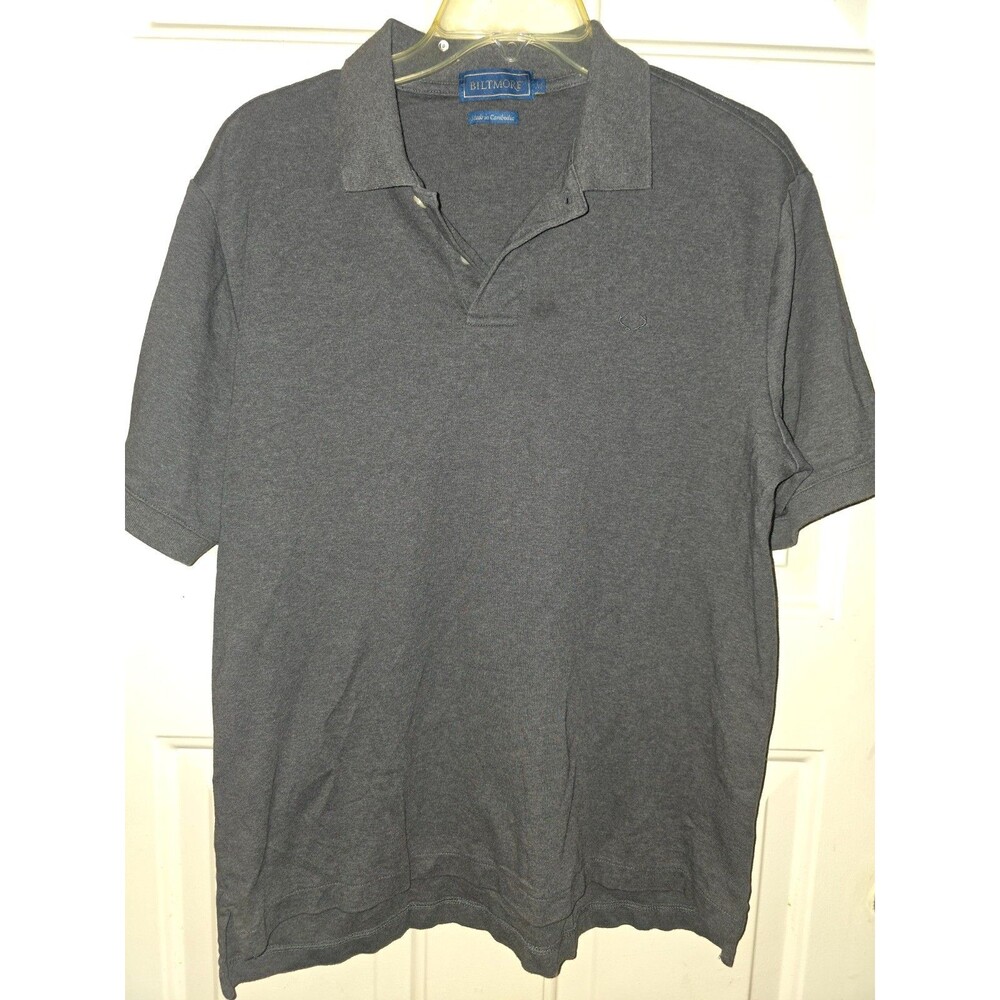 Biltmore Men’s Medium Gray Button-Up Collared Polo 100% Cotton Shirt